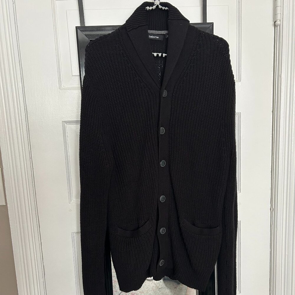 Claiborne Men's Black Shawl Collar Button Front Knit Cardigan Sweater XL Cotton